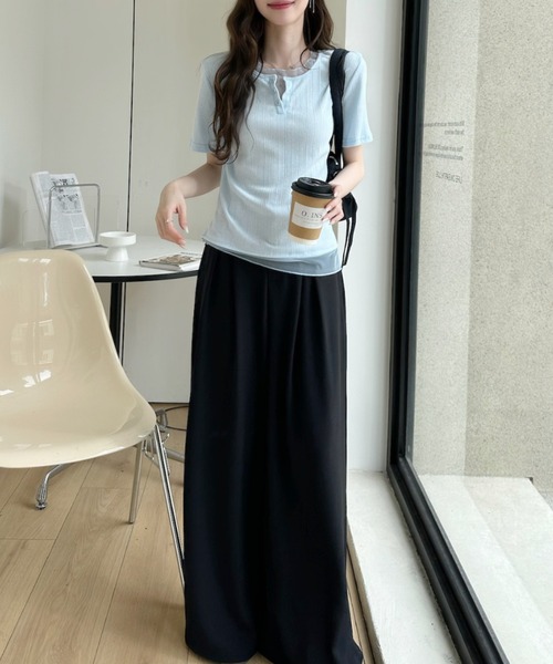 Ada.(エイダ)の「重ね着風 シアートリム ヘンリー リブ トップス(Tシャツ/カットソー・レディース・ホワイト/ブルー/ブラック・FREE)」の20枚目の写真