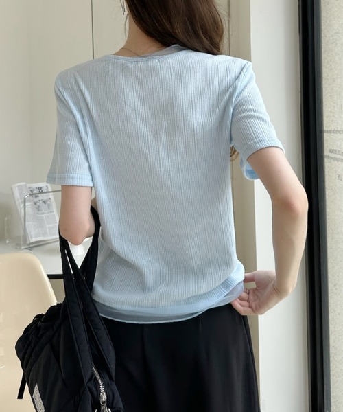 Ada.(エイダ)の「重ね着風 シアートリム ヘンリー リブ トップス(Tシャツ/カットソー・レディース・ホワイト/ブルー/ブラック・FREE)」の17枚目の写真
