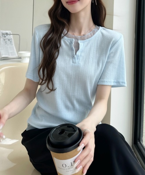 Ada.(エイダ)の「重ね着風 シアートリム ヘンリー リブ トップス(Tシャツ/カットソー・レディース・ホワイト/ブルー/ブラック・FREE)」の18枚目の写真