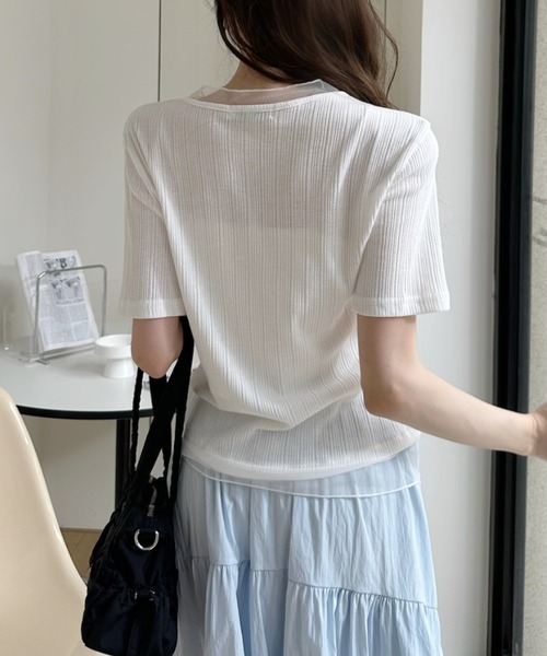 Ada.(エイダ)の「重ね着風 シアートリム ヘンリー リブ トップス(Tシャツ/カットソー・レディース・ホワイト/ブルー/ブラック・FREE)」の8枚目の写真