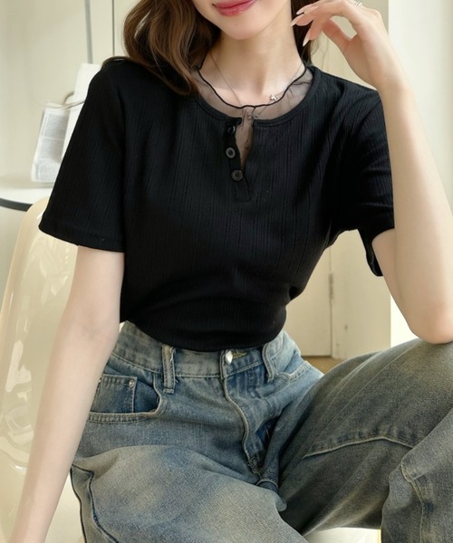 Ada.(エイダ)の「重ね着風 シアートリム ヘンリー リブ トップス(Tシャツ/カットソー・レディース・ホワイト/ブルー/ブラック・FREE)」の13枚目の写真