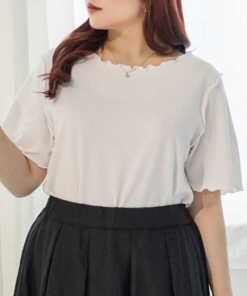 CLETTE(クレット)の「CLETTEオリジナル半袖メロープルオーバー(Tシャツ/カットソー・レディース・オフホワイト/その他/ブラック・4L/3L/LL)」の2枚目の写真