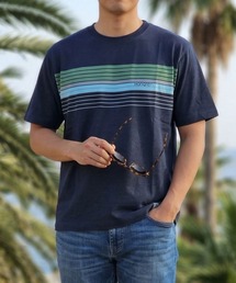 【HANGTEN/ハンテン】スラブ天竺パネルプリントTシャツ/ボーダー柄 サーフ系 リラックス 夏