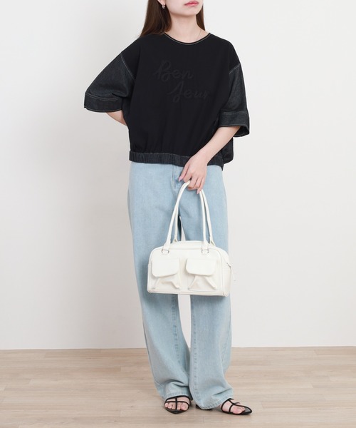 A.N.L(エーエヌエル レーベル)の「A.N.L デニム切替ロゴ半袖カットソー(Tシャツ/カットソー・レディース・ブラック/インディゴブルー・38)」の3枚目の写真