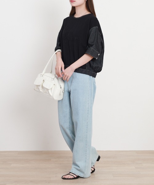 A.N.L(エーエヌエル レーベル)の「A.N.L デニム切替ロゴ半袖カットソー(Tシャツ/カットソー・レディース・ブラック/インディゴブルー・38)」の4枚目の写真