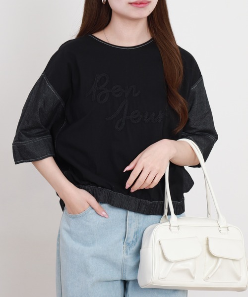 A.N.L(エーエヌエル レーベル)の「A.N.L デニム切替ロゴ半袖カットソー(Tシャツ/カットソー・レディース・ブラック/インディゴブルー・38)」の22枚目の写真