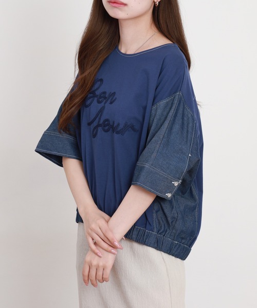 A.N.L(エーエヌエル レーベル)の「A.N.L デニム切替ロゴ半袖カットソー(Tシャツ/カットソー・レディース・ブラック/インディゴブルー・38)」の9枚目の写真