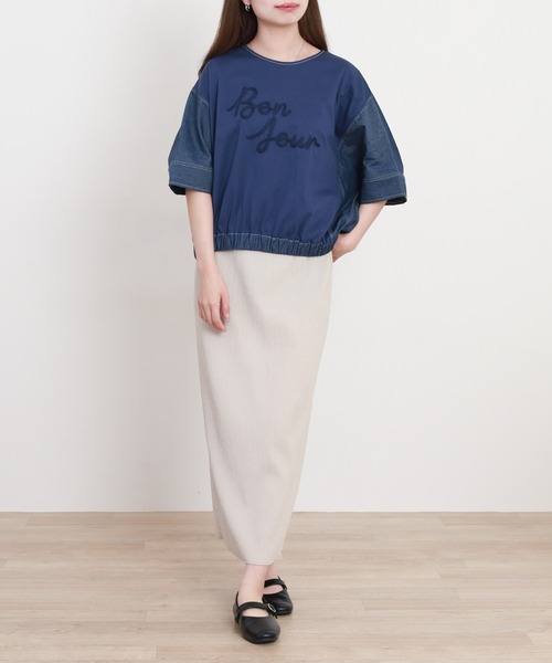 A.N.L(エーエヌエル レーベル)の「A.N.L デニム切替ロゴ半袖カットソー(Tシャツ/カットソー・レディース・ブラック/インディゴブルー・38)」の10枚目の写真