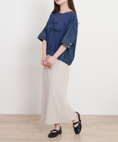 A.N.L(エーエヌエル レーベル)の「A.N.L デニム切替ロゴ半袖カットソー(Tシャツ/カットソー・レディース・ブラック/インディゴブルー・38)」の11枚目の写真