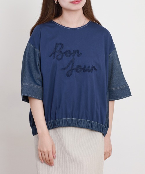 A.N.L(エーエヌエル レーベル)の「A.N.L デニム切替ロゴ半袖カットソー(Tシャツ/カットソー・レディース・ブラック/インディゴブルー・38)」の12枚目の写真