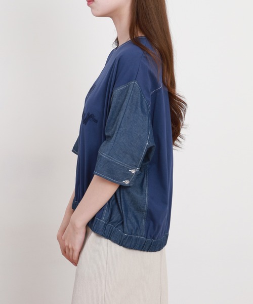 A.N.L(エーエヌエル レーベル)の「A.N.L デニム切替ロゴ半袖カットソー(Tシャツ/カットソー・レディース・ブラック/インディゴブルー・38)」の13枚目の写真