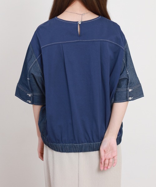 A.N.L(エーエヌエル レーベル)の「A.N.L デニム切替ロゴ半袖カットソー(Tシャツ/カットソー・レディース・ブラック/インディゴブルー・38)」の14枚目の写真
