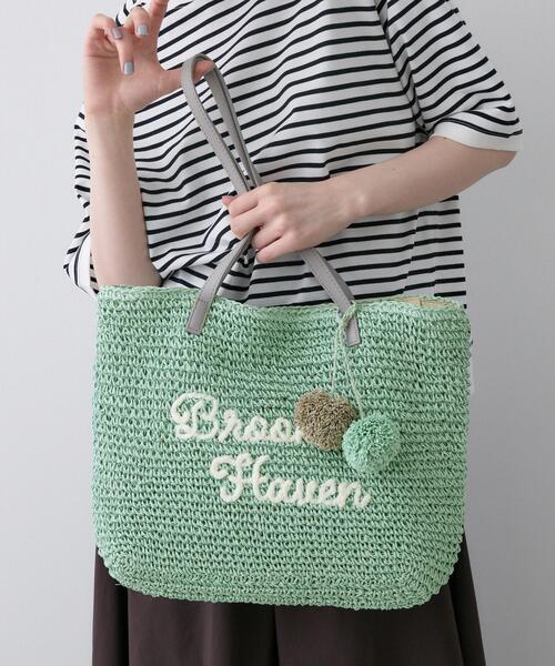 Dessin（デッサン）の「【A4収納可】ロゴ刺繍ポンポンチャーム付きペーパーメッシュトート（トートバッグ・レディース・ライトグレー系4/ネイビー/グリーン系・00）」の6枚目の写真