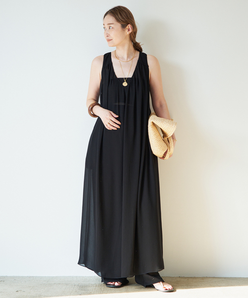 【美品】ドゥーズィエムクラス　ワンピース トリアセシフォン Vネック ワンピース（ワンピース）｜Deuxieme Classe
