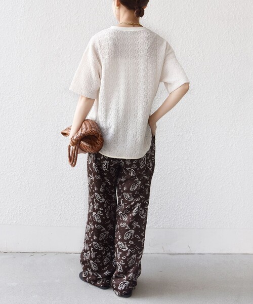 SHIPS（シップス）の「【WEB限定】〈手洗い可能〉ウェーブ クレープ ショート スリーブ カットソー（Tシャツ/カットソー・レディース・ナチュラル/ベージュ/ブラック・ONE SIZE）」の6枚目の写真