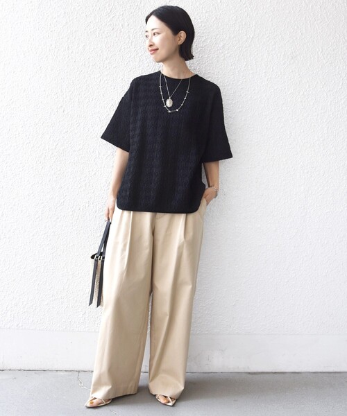 SHIPS（シップス）の「【WEB限定】〈手洗い可能〉ウェーブ クレープ ショート スリーブ カットソー（Tシャツ/カットソー・レディース・ナチュラル/ベージュ/ブラック・ONE SIZE）」の11枚目の写真