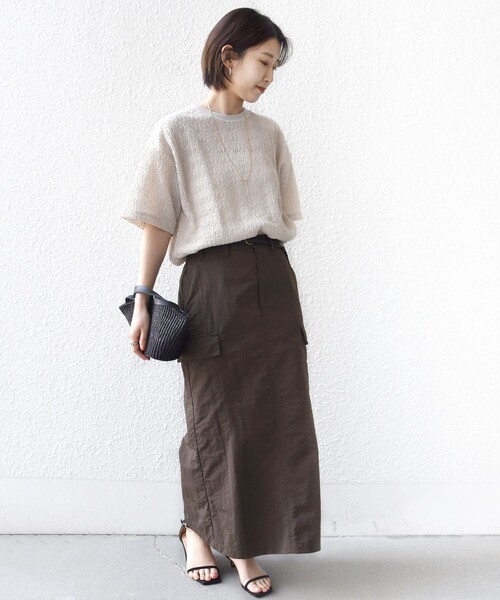 SHIPS（シップス）の「【WEB限定】〈手洗い可能〉ウェーブ クレープ ショート スリーブ カットソー（Tシャツ/カットソー・レディース・ナチュラル/ベージュ/ブラック・ONE SIZE）」の19枚目の写真