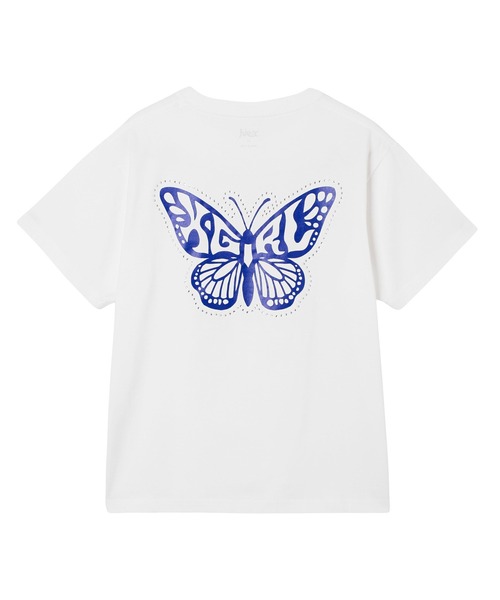 X-girl(エックスガール)の「RHINESTONE AND BUTTERFLY LOGO S/S TEE(Tシャツ/カットソー・レディース・ホワイト/ブラウン/ブラック・L/M/S)」の2枚目の写真