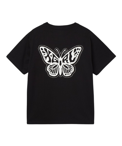 X-girl(エックスガール)の「RHINESTONE AND BUTTERFLY LOGO S/S TEE(Tシャツ/カットソー・レディース・ホワイト/ブラウン/ブラック・L/M/S)」の1枚目の写真