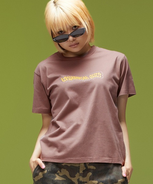 X-girl(エックスガール)の「RHINESTONE AND BUTTERFLY LOGO S/S TEE(Tシャツ/カットソー・レディース・ホワイト/ブラウン/ブラック・L/M/S)」の4枚目の写真