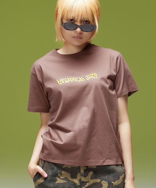 X-girl(エックスガール)の「RHINESTONE AND BUTTERFLY LOGO S/S TEE(Tシャツ/カットソー・レディース・ホワイト/ブラウン/ブラック・L/M/S)」の5枚目の写真