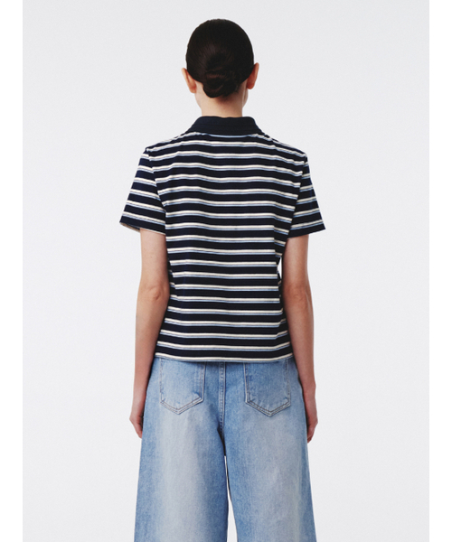 Kijun(キジュン)の「ストライプコットンポロシャツ ネイビー(ポロシャツ・レディース・その他・SMALL/MEDIUM/LARGE)」の3枚目の写真