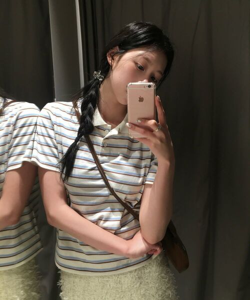 Kijun(キジュン)の「ストライプコットンポロシャツ ネイビー(ポロシャツ・レディース・その他・SMALL/MEDIUM/LARGE)」の6枚目の写真
