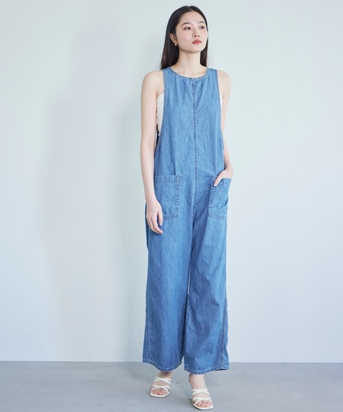 SOMETHING(サムシング)の「SOMETHING アメスリオールインワン【夏用デニム】(サロペット/オーバーオール・レディース・インディゴブルー/ライトインディゴブルー・SMALL/MEDIUM)」の2枚目の写真