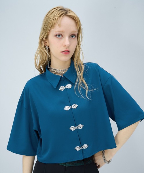 HARE（ハレ）の「チャイナカナグショートシャツ(HARE)（シャツ/ブラウス・レディース・ホワイト/ブルー系その他/ブラック/ブルー/グリーン・FREE）」の12枚目の写真
