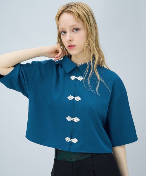 HARE（ハレ）の「チャイナカナグショートシャツ(HARE)（シャツ/ブラウス・レディース・ホワイト/ブルー系その他/ブラック/ブルー/グリーン・FREE）」の13枚目の写真