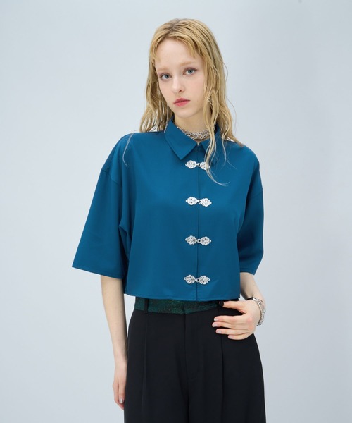 HARE（ハレ）の「チャイナカナグショートシャツ(HARE)（シャツ/ブラウス・レディース・ホワイト/ブルー系その他/ブラック/ブルー/グリーン・FREE）」の14枚目の写真