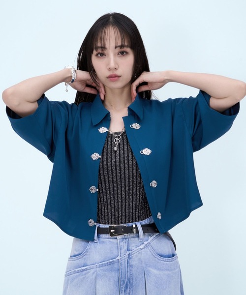 HARE（ハレ）の「チャイナカナグショートシャツ(HARE)（シャツ/ブラウス・レディース・ホワイト/ブルー系その他/ブラック/ブルー/グリーン・FREE）」の16枚目の写真