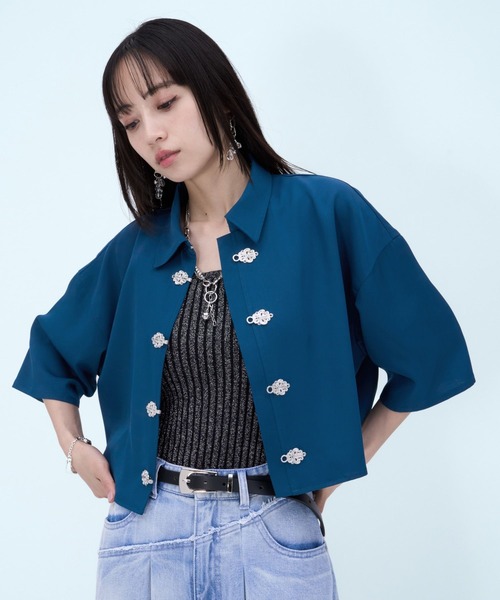 HARE（ハレ）の「チャイナカナグショートシャツ(HARE)（シャツ/ブラウス・レディース・ホワイト/ブルー系その他/ブラック/ブルー/グリーン・FREE）」の17枚目の写真
