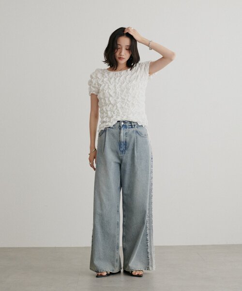 DISCOAT（ディスコート）の「シャーリング半袖Tシャツ（Tシャツ/カットソー・レディース・オフホワイト/ブラック/ピンク/ブラウン/ホワイト・FREE）」の12枚目の写真