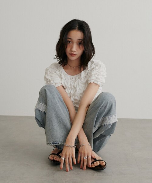 DISCOAT（ディスコート）の「シャーリング半袖Tシャツ（Tシャツ/カットソー・レディース・オフホワイト/ブラック/ピンク/ブラウン/ホワイト・FREE）」の20枚目の写真