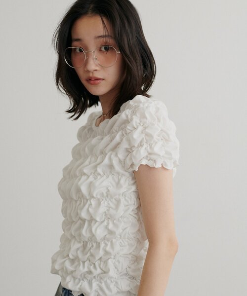 DISCOAT（ディスコート）の「シャーリング半袖Tシャツ（Tシャツ/カットソー・レディース・オフホワイト/ブラック/ピンク/ブラウン/ホワイト・FREE）」の22枚目の写真