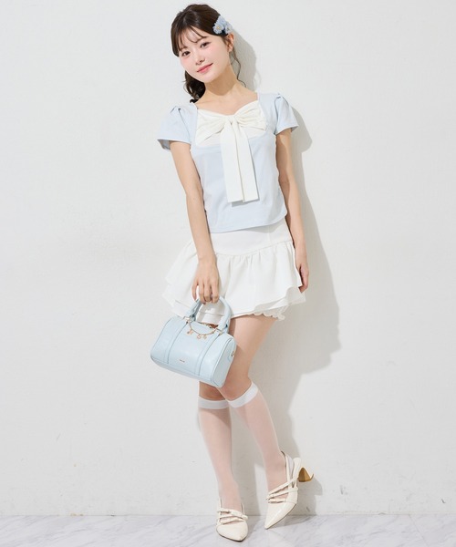 one after another NICE CLAUP(ワンアフターアナザーナイスクラップ)の「フロントリボンドッキングトップス(Tシャツ/カットソー・レディース・ピンク/ドット/サックスブルー/ブラック・FREE)」の17枚目の写真