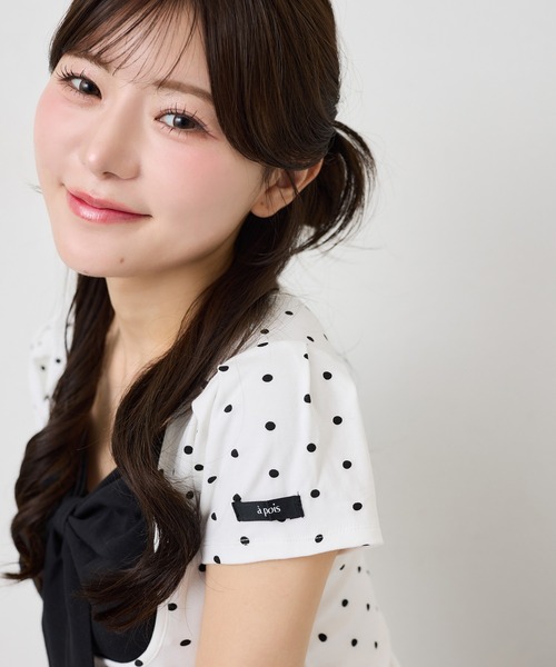 one after another NICE CLAUP(ワンアフターアナザーナイスクラップ)の「フロントリボンドッキングトップス(Tシャツ/カットソー・レディース・ピンク/ドット/サックスブルー/ブラック・FREE)」の16枚目の写真