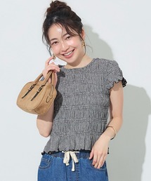 シャーリング半袖トップス