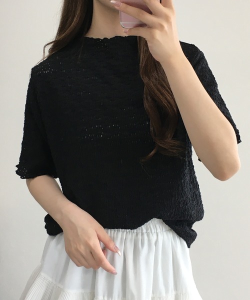 FUNALIVE（ファンアライブ）の「ストレッチレースボトルネック半袖（Tシャツ/カットソー・レディース・ブラック/ライトブルー/アイボリー/イエロー・M）」の2枚目の写真