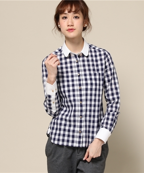 LOVELESS（ラブレス）の「【LOVELESS】WOMENS ラージギンガムラウンドクレリックシャツ（シャツ/ブラウス・レディース・ブルー・36/34）」の3枚目の写真