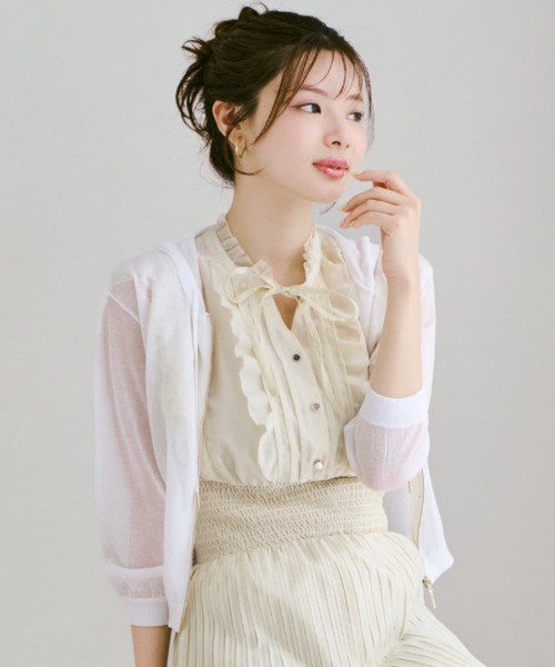 MISCH MASCH(ミッシュマッシュ)の「2026春夏新作 ラメシアーニットパーカー(パーカー・レディース・ブラック/グレー/ホワイト・フリ-)」の1枚目の写真