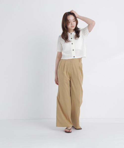 NATURAL BEAUTY BASIC(ナチュラルビューティーベーシック)の「ポロ襟メッシュカーディガン(カーディガン/ボレロ・レディース・ブルー系その他/オフホワイト/ブラック・フリ-)」の4枚目の写真