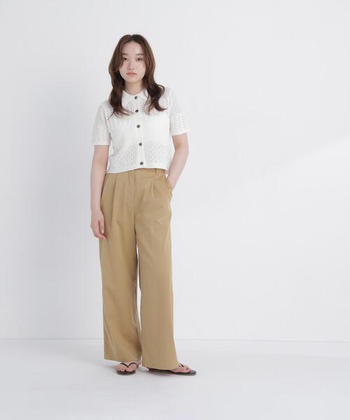 NATURAL BEAUTY BASIC(ナチュラルビューティーベーシック)の「ポロ襟メッシュカーディガン(カーディガン/ボレロ・レディース・ブルー系その他/オフホワイト/ブラック・フリ-)」の8枚目の写真