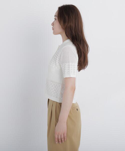 NATURAL BEAUTY BASIC(ナチュラルビューティーベーシック)の「ポロ襟メッシュカーディガン(カーディガン/ボレロ・レディース・ブルー系その他/オフホワイト/ブラック・フリ-)」の11枚目の写真