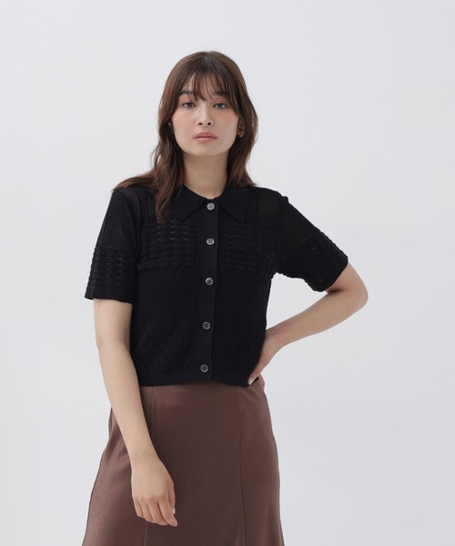 NATURAL BEAUTY BASIC(ナチュラルビューティーベーシック)の「ポロ襟メッシュカーディガン(カーディガン/ボレロ・レディース・ブルー系その他/オフホワイト/ブラック・フリ-)」の18枚目の写真
