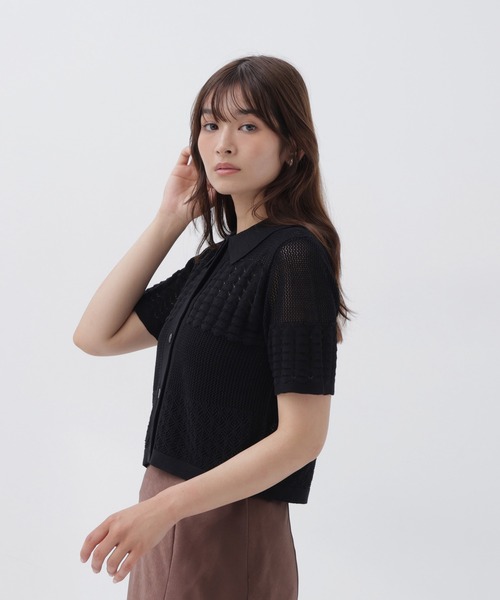 NATURAL BEAUTY BASIC(ナチュラルビューティーベーシック)の「ポロ襟メッシュカーディガン(カーディガン/ボレロ・レディース・ブルー系その他/オフホワイト/ブラック・フリ-)」の22枚目の写真