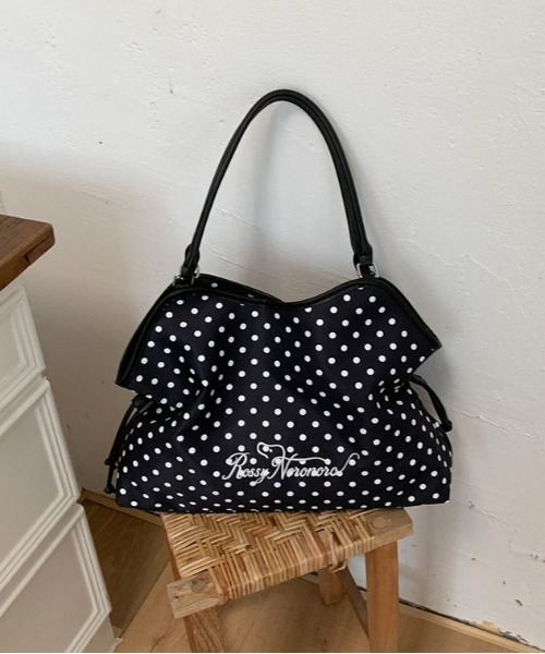 FREE STYLISTS(フリー スタイリスト)の「【Y2Kガーリー】 レトロドット柄 フロントロゴ刺繍 ートバッグ 【A4サイズ収納可能】(ショルダーバッグ・レディース・ブラック/ホワイト・FREE)」の16枚目の写真