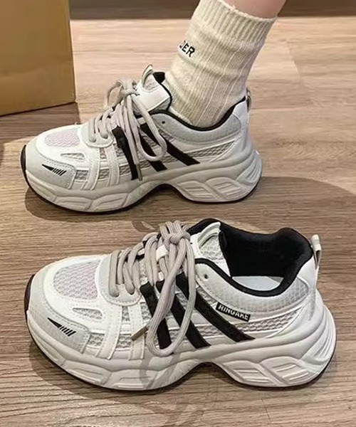Lace Ladies(レースレディース)の「バイカラー ライン メッシュ 厚底 ダッド スニーカー(スニーカー・レディース・アイボリー/ブラック・22.5cm/23cm/24cm/23.5cm/25cm/24.5cm)」の8枚目の写真