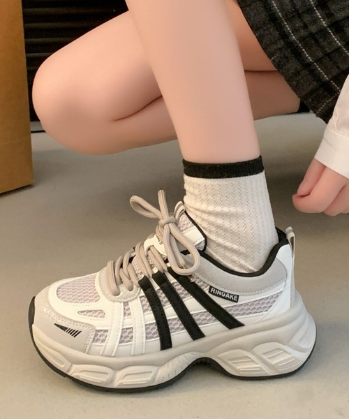 Lace Ladies(レースレディース)の「バイカラー ライン メッシュ 厚底 ダッド スニーカー(スニーカー・レディース・アイボリー/ブラック・22.5cm/23cm/24cm/23.5cm/25cm/24.5cm)」の9枚目の写真